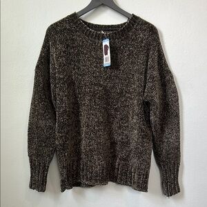 Seven7 Brown Crew Neck Sweater with Ribbed Detailing